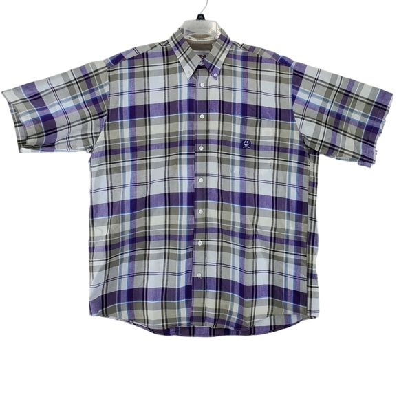 Cinch Shirt Mens L Plaid Multicolor Button Down SS Pocket Purple White Normcore - Picture 11 of 12